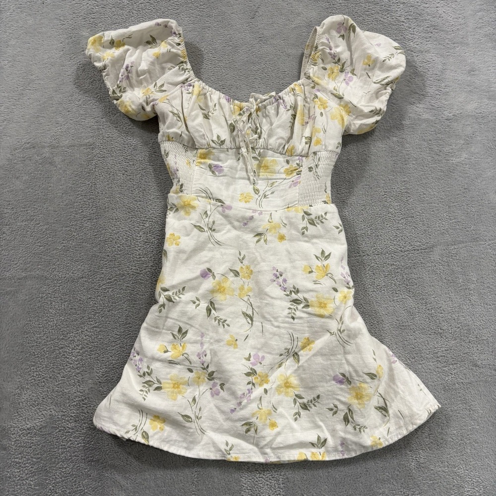Hollister Mini Dress Women S Petite White Floral Coquette Cottage Babydoll